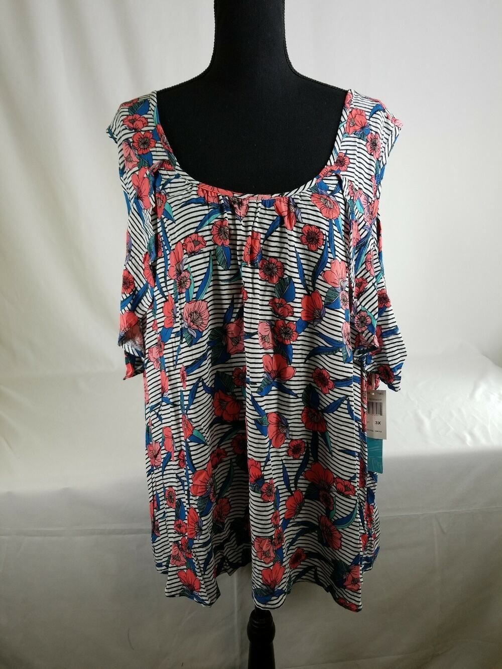 Kate & Sam Women's Tunic Shirt Size 3X Cold Shoulder Flowers Stripes NWT